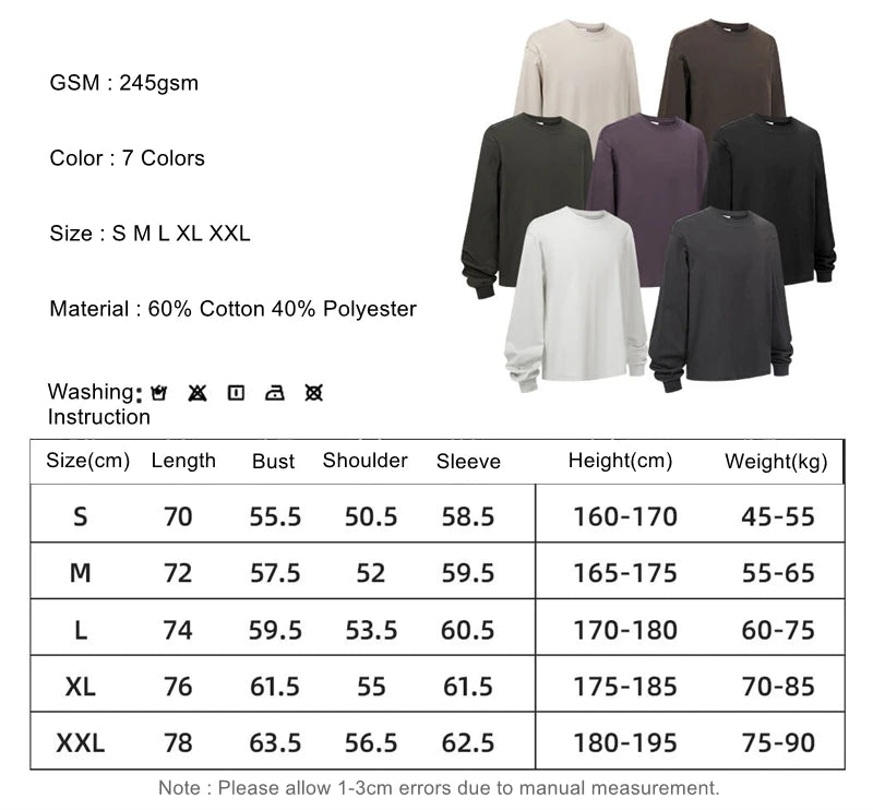 ZODF Trendy Autumn Full Sleeve 245gsm T-Shirts For Men Unisex Loose Solid Quick Dry Antibacterial T Shirt Brand Tees HY1162