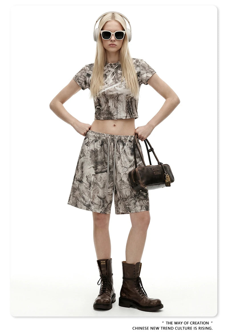 ZODF Sexy 2026 Summer Women Camouflage Printing Crop T-Shirts Hotsweet Girls O Neck Sport T Shirt Brand Tees HY1201