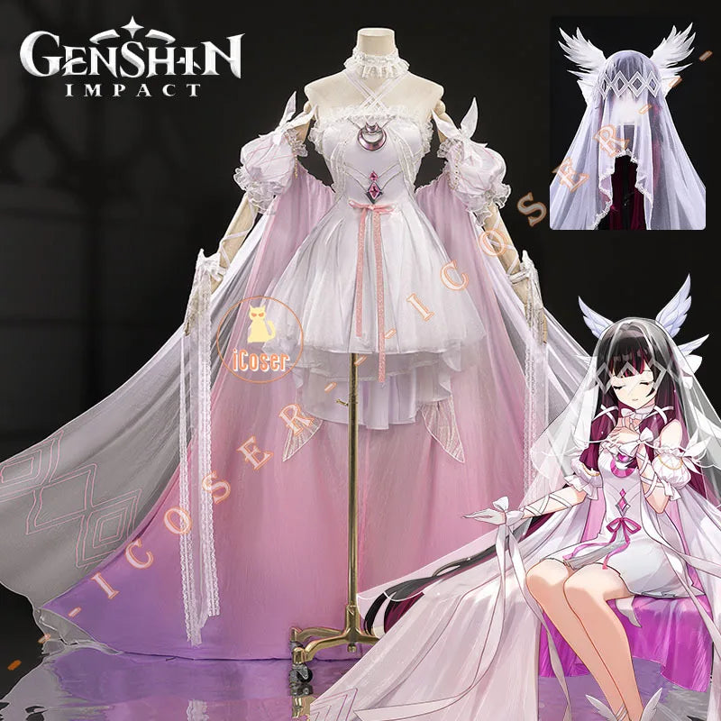 Genshin Impact Columbina Cosplay Costume Wig Dress FES 2026 Skin The Damselette Eleven Fatui Harbingers Halloween for Women Girl