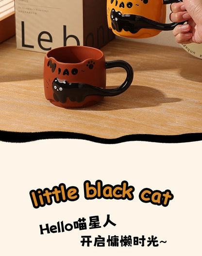 Cat Stacking Mug Creative Cute Cartoon Cat Ceramic Coffee Cup Fun Cat Tail Integrated Handle Cup Couple Water Cup Birthday Gift