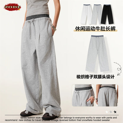 ZODF New 2025 Spring Men 280gsm Straight Pants Unisex Casual High Street Double Waist Sport Trousers Brand Streetwear HY1004