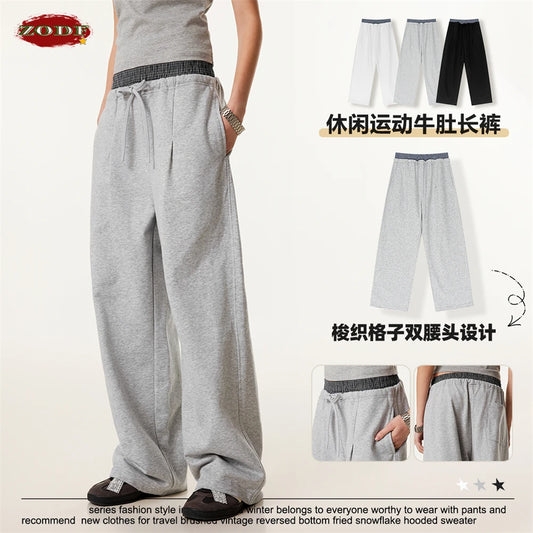 ZODF New 2025 Spring Men 280gsm Straight Pants Unisex Casual High Street Double Waist Sport Trousers Brand Streetwear HY1004