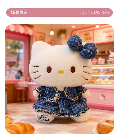 Sanrio Plush Cat Stuffed Animal Doll Large Checkered Skirt Kawaii Pillow Toy for Kids Birthday Christmas Gift for Girls Bedtime