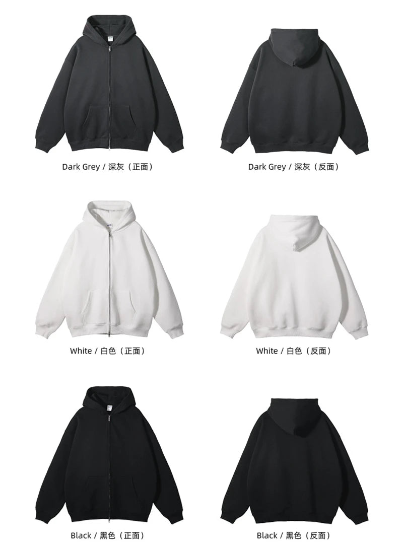 ZODF New Men Double Headed Zipper Fleece Hoodies Unisex Loose Basic Solid Warm Hooded Sweatshirts Coats For Winter HY0633