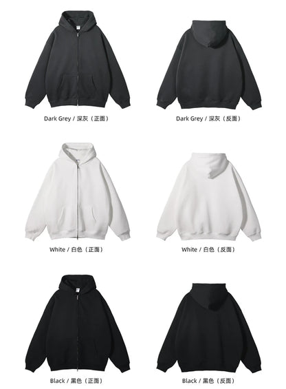 ZODF New Men Double Headed Zipper Fleece Hoodies Unisex Loose Basic Solid Warm Hooded Sweatshirts Coats For Winter HY0633