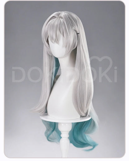 Firefly Wig Cosplay Game Honkai: Star Rail DokiDoki Women Silvery Blue Long Hair Firefly Cosplay Headdress Free Cap
