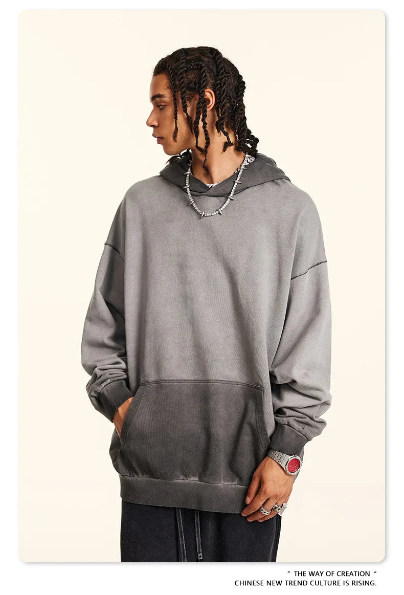 ZODF American Retro Washed Cotton Hoodie For Men Unisex Autumn High Street Oversized Knitted 380gsm Hooded Pullovers Coat HY0913