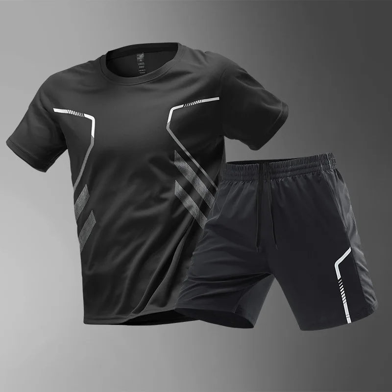 Chrlck Men’s Quick Drying Breathable Running and Hiking 2-Piece Outdoor Sports Set