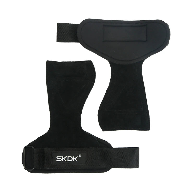 SKDK Gym Grips Cowhide Palm Guards Weightlifting Gymnastics Workout Gloves Fitness Training Equipment - black