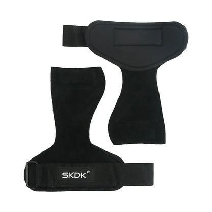 SKDK Gym Grips Cowhide Palm Guards Weightlifting Gymnastics Workout Gloves Fitness Training Equipment - black