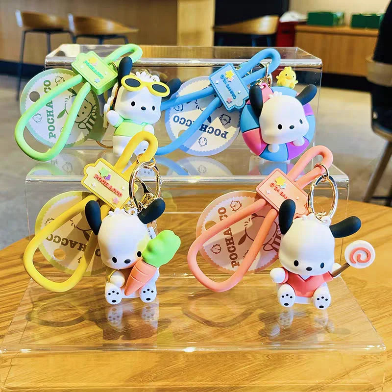 Hot Sanrio Pochacco Toy Mini Anime Action Figure Keyring Pendant Decoration Collection Keychain Model Doll Birthday Gift For Kid