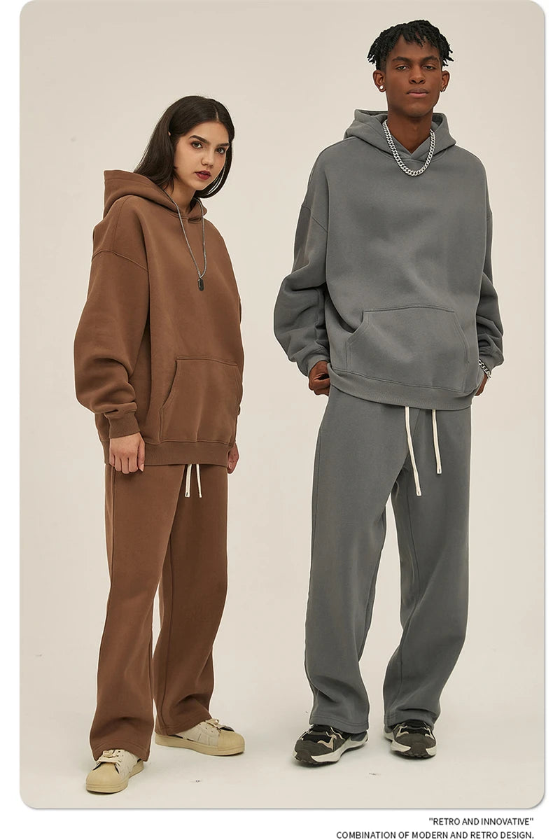 ZODF New Thick 350gsm Fleece Hooded Hoodies For Men Unisex Winter Oversized Loose Basic Solid Sweatshirts Pullovers Coats HY0631