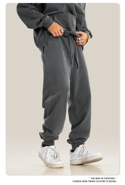 ZODF Retro Men Washed 380gsm 100% Cotton Sweatpant Unisex Loose Sport Solid Joggers Pants For Spring Autumn  HY0901
