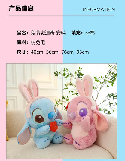 95cm Large Big Size Disney Stitch Angel Transformed Into A Rabbit Anime Plush Stuffed Doll Room Plushies Pillow Ornaments Gifts