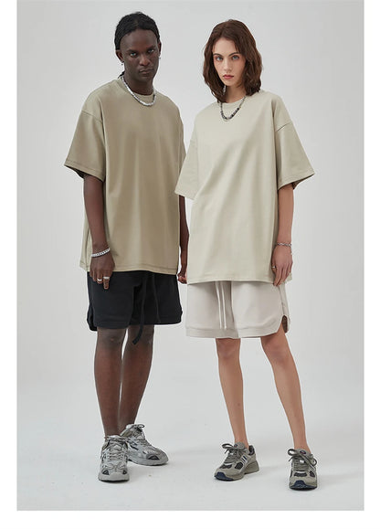 ZODF New 2025 Heavy Weight Summer Solid T Shirts For Men Unisex High Street Oversized 385gsm Cotton T-Shirt Streetwears HY0497