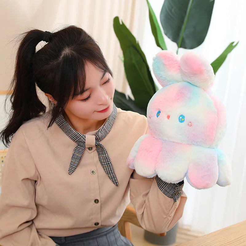 Kawaii Plush Flip Rainbow Cosplay Bunny Octopus Plush Toy Double Side Reversable Rabbit Plushie Peluche Doll  Cuddly Doll