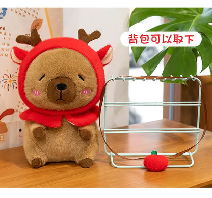 Plush Reindeer Capybara Transforming Stuffed Animal Cute Deer Cavy Doll for Kids Birthday Xmas Gift Soft Toy Bear