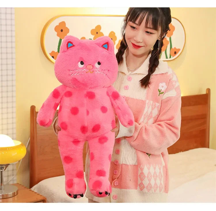 Cute Polka Dot Cat Plushie Doll Internet Famous Plush Toy Cat Doll Pillow Cushion for Girls Sleeping Gift Charming Skin-Friendly