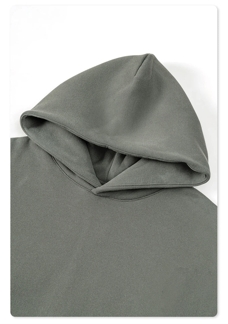 ZODF New Winter Men Solid Fleece Hoodies Unisex Women 345gsm Loose Warm Side Zipper Pocket Hooded Pullovers Brand Clothes HY0867