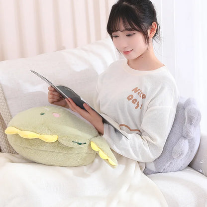 ZU Cute Stuffed Animal Frog Dino Koala Plush Pillows 2-in-1 Soft Coral Fleece Pillow Blanket Car Sofa Back Cushions Xmas Gift