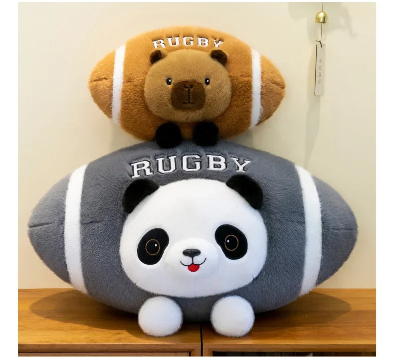 Creative Rugby Capybara Doll Cute Panda Plush Toys Pillow Capibara Seat Cushion Girls Children Birthday Gift Soft Stuffed Animal