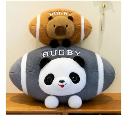 Creative Rugby Capybara Doll Cute Panda Plush Toys Pillow Capibara Seat Cushion Girls Children Birthday Gift Soft Stuffed Animal