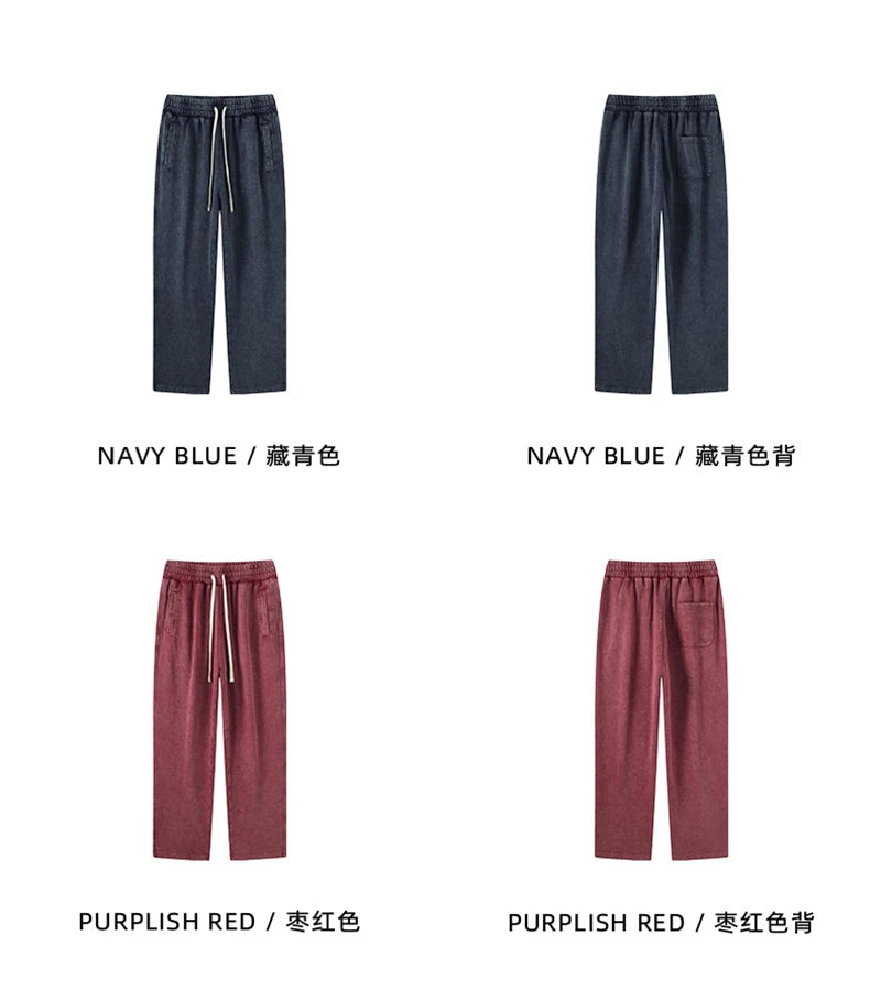 ZODF Retro Autumn Winter 420gsm Batik Washed 100% Cotton Loose Straight Pants for Men Unisex Streetwear HY0937