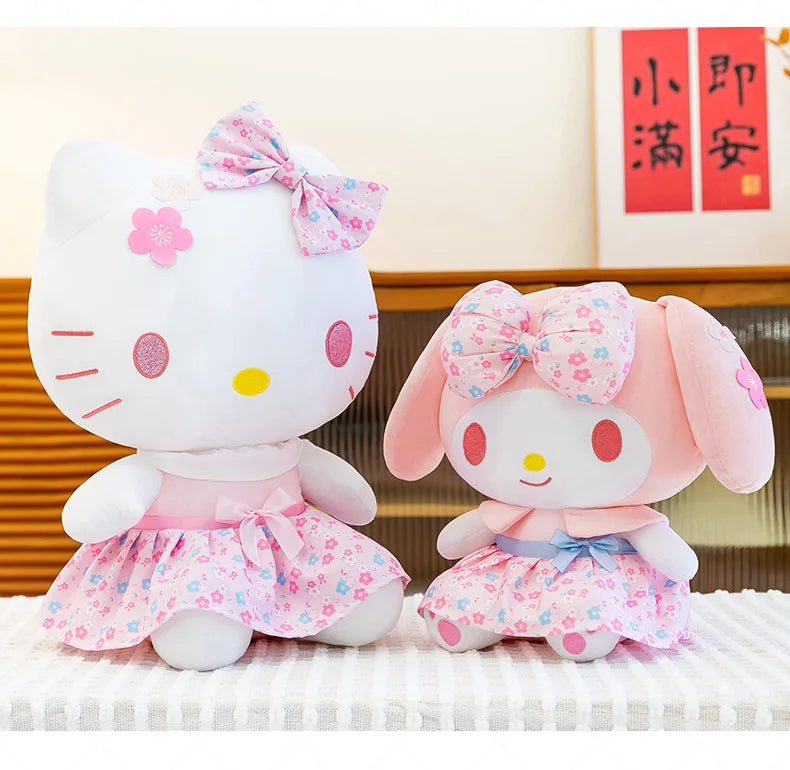 New Sanrio Pink Peach Hello Kitty Plush Toy Cat Doll Kuromi My Melody Stuffed Animal for Girls Birthday Xmas Gift Soft Cute Kids