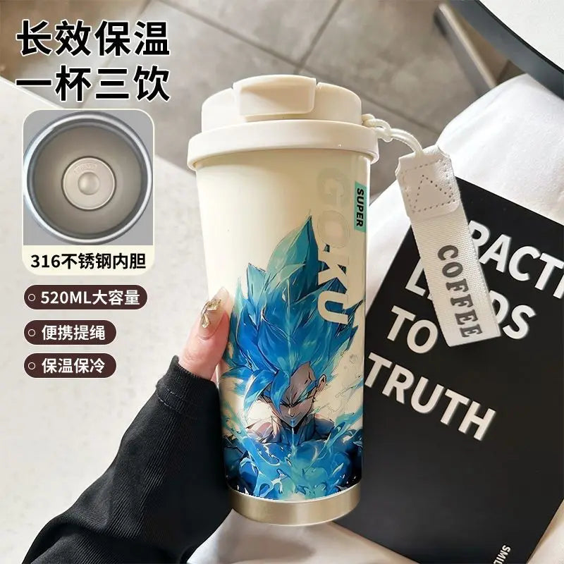 520ml Dragon Ball Thermos Cup Vegeta Water Bottle Son Goku Coffee Mug Large Capacity Drinking Bottle Kids Student Water Cup Gift