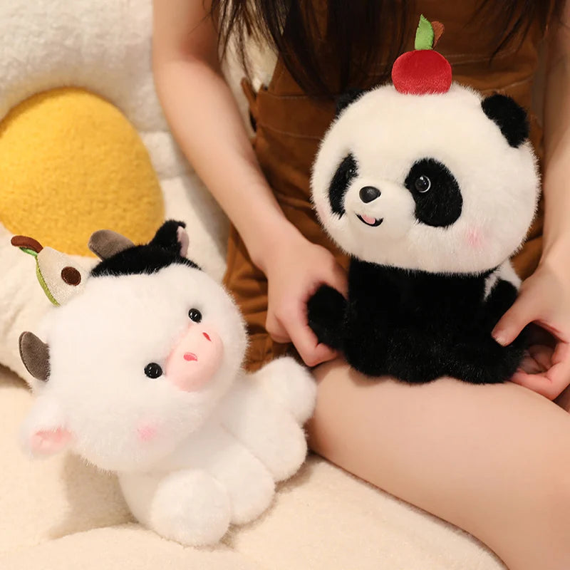 20cm Summer Fruit Decor Kawaii Animal Stuffed Toys Cute Squatting Cow Elephant Dog Bear Plushies Soft Huggable Gift For Girl