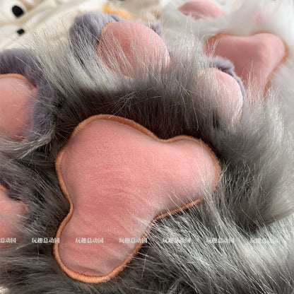 Anime Cute Cat Claw Glove Plush Toy Turn Into Cat Cosplay Props Funny Gloves White Black Grey Plushies Costume Accessories Glove