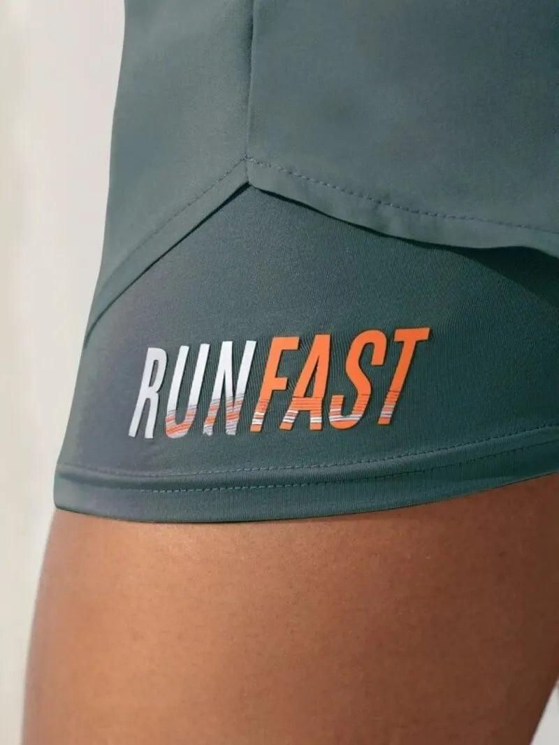 Women’s High Rise Elastic Waist Yoga Shorts with Fake Two-Piece Design for Running