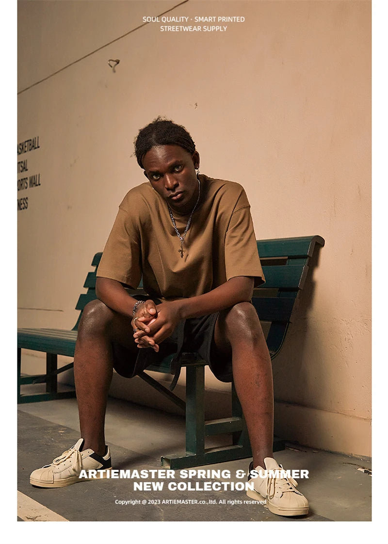 ZODF New Summer Men 100% Cotton Solid T Shirts Unisex High Street Heavy Weight 305gsm Oversized FG Noshrink T-Shirt Tops HY0165