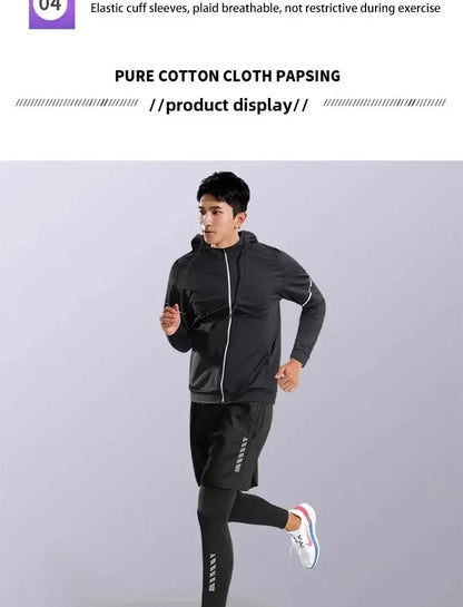 Men’s Fitness Running Set Tight-Fit Quick-Dry Sportswear for Autumn Night Runs Training and Cycling Gear