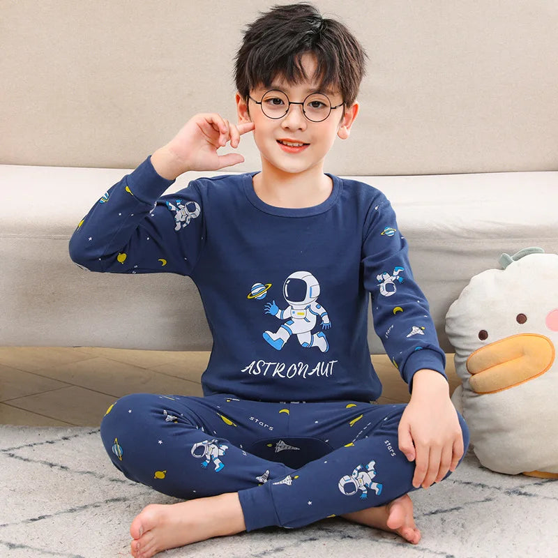 100 Cotton Boys Pajamas Sets For Girls Clothes Night Wear Spring Autumn Winter Cute Yellow Dinosaur Plaid Teenage Child Clothing