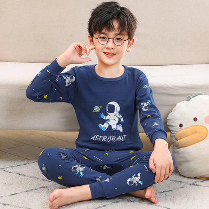 100 Cotton Boys Pajamas Sets For Girls Clothes Night Wear Spring Autumn Winter Cute Yellow Dinosaur Plaid Teenage Child Clothing