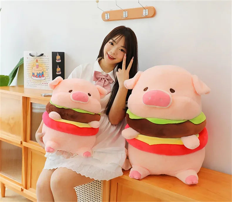 New 50cm Hamburger Pig Plush Toy Fluffty Kawaii Plushie Doll Simulation Pig Doll Anime Cute Stuffed Animals Soft Plush Gift