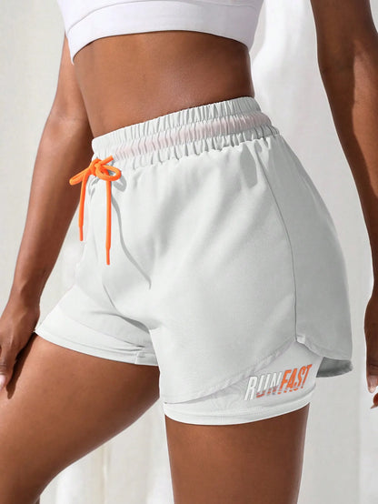 Women’s High Rise Elastic Proximity Control Yoga and Running Shorts Fake Two-Piece Pants - White / S