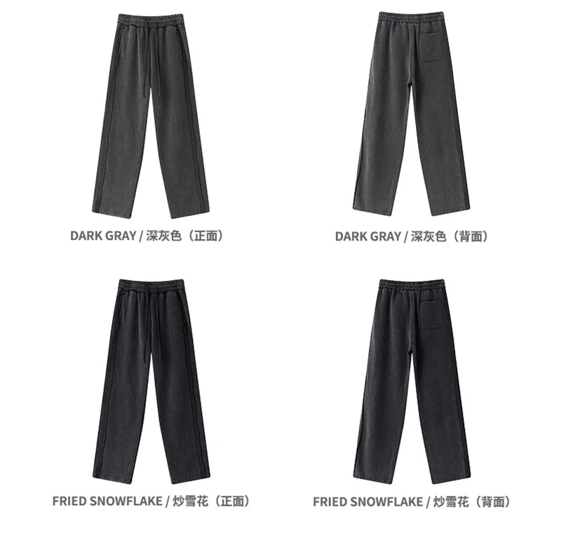 ZODF Vintage Man Winter Washed Fleece Straight Pants Unisex Distressed 360gsm Knitted Warm Trousers Brand Bottoms HY1092