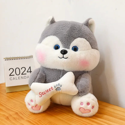 New 35-55cm Cute Husky Bone Hugging Cloth Doll Dog Plush Toy Erha Doll Giving Children Birthday Gift Pillow Indoor Decorations