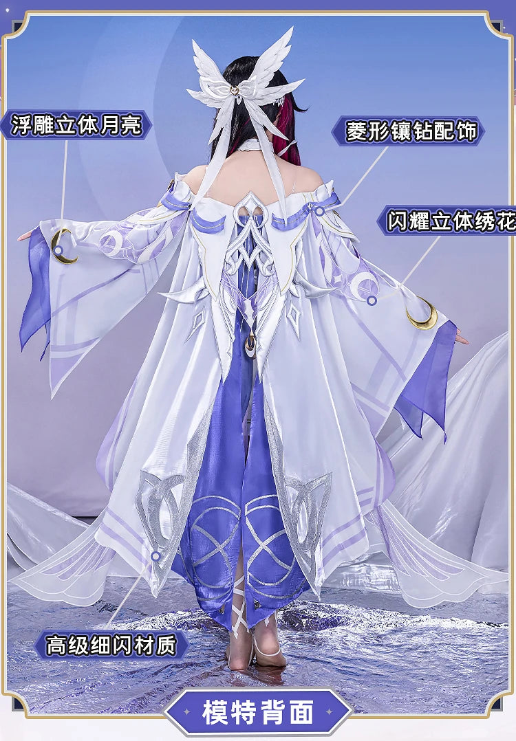 Genshin Impact Columbina Cosplay Costume Wig The Damselette Dress Uniform Eye Mask Eleven Fatui Harbingers Halloween Women Girls