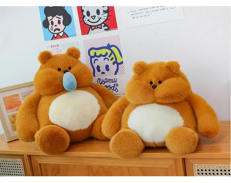 35-45cm Cute Muscle Bear Snot Bear Doll Sitting Posture Pull String Animals Stuffed Toy Soft 24CM Plush Bear Doll Kids Kawaii