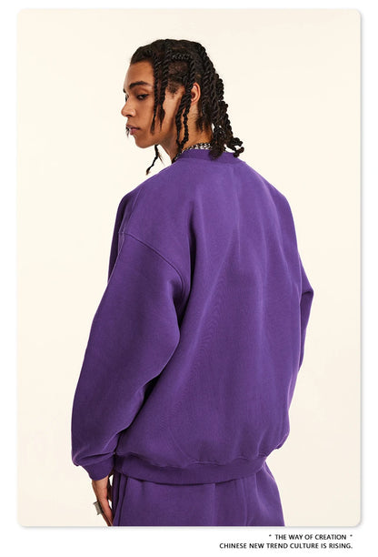 ZODF 2024 Winter Men 345gsm Fleece Sweatshirts Unisex Women Casual Loose Warm Solid O-Neck Pullovers Streetwears HY0865