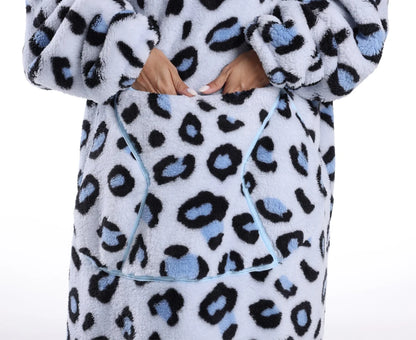Winter Hoodies Women Men Clothes Blue Leopard Sweatshirt Korean Style Pullover Fleece Giant Oversized Blanket with Long Sleeves