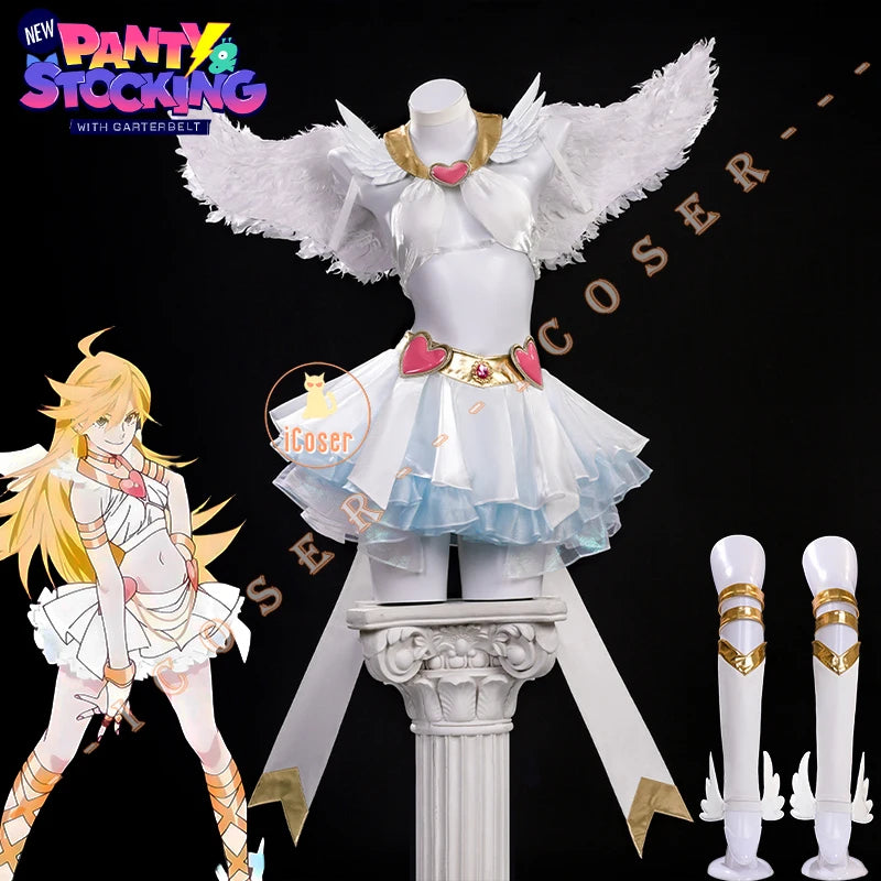 Anime New Panty Stocking with Garterbelt Pantiel Panty Anarchy Cosplay Costume Angel Skirt Wings Halloween for Women Girls Prop