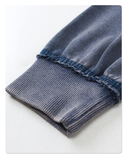 ZODF Retro Men's Heavyweight 450gsm Zipper Hoodies Unisex Loose Distressed Washed Batik Knitted Hooded Coat Jacket HY0889