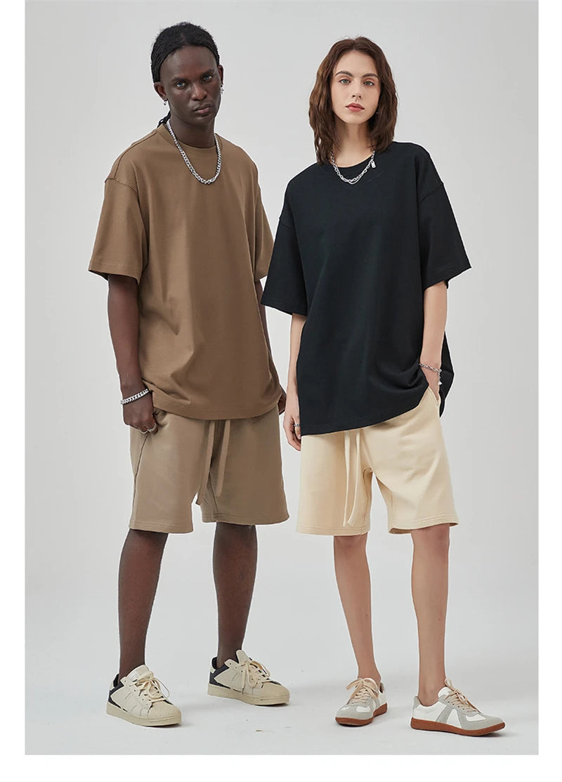 ZODF Summer Men 100% Cotton Solid Oversized Heavyweight 305gsm No-Shrink T-Shirt HY0165