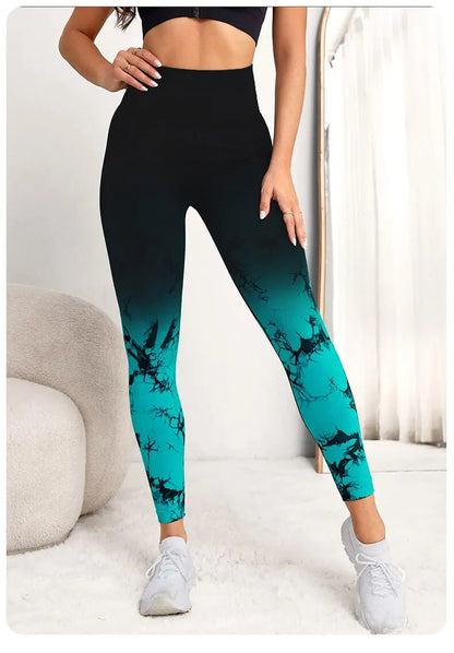 The Codex Women’s Seamless High Waist Push-Up Yoga & Running Leggings Scrunch Tie-Dye Gym Workout Pants - black / S
