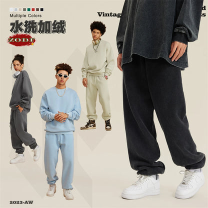 ZODF 2025 Autumn Winter Men’s Washed Fleece Sweatpants 355gsm Loose Retro Joggers Streetwear HY0653