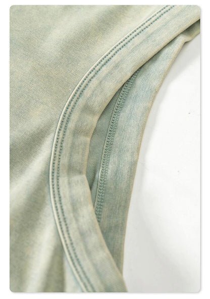 ZODF Women 2024 Summer Washed Tank Tops Female Hotsweet Girls 235gsm Slim Pleated Arc Hem Camisole TEE Streetwears HY0795